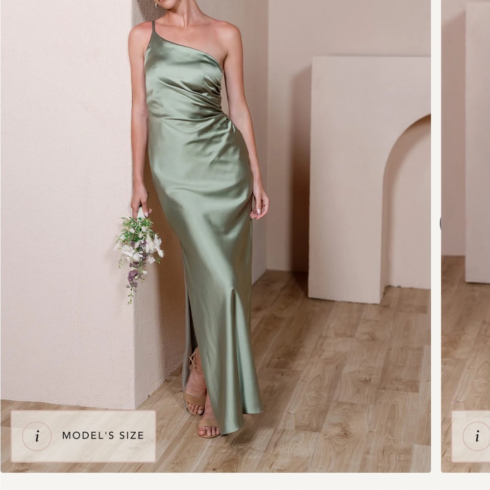 Revelry Jade one shoulder silver sage bridesmaid dress